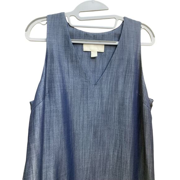 MORGAN CARPER Anthropologie Denim Blue Chambray SEKA V-Neck Sheath Dress Size M - Picture 4 of 9